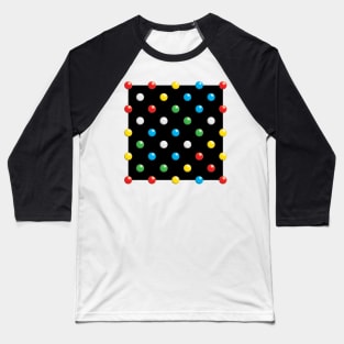 Primary Coloured Discs On A Black Square Baseball T-Shirt